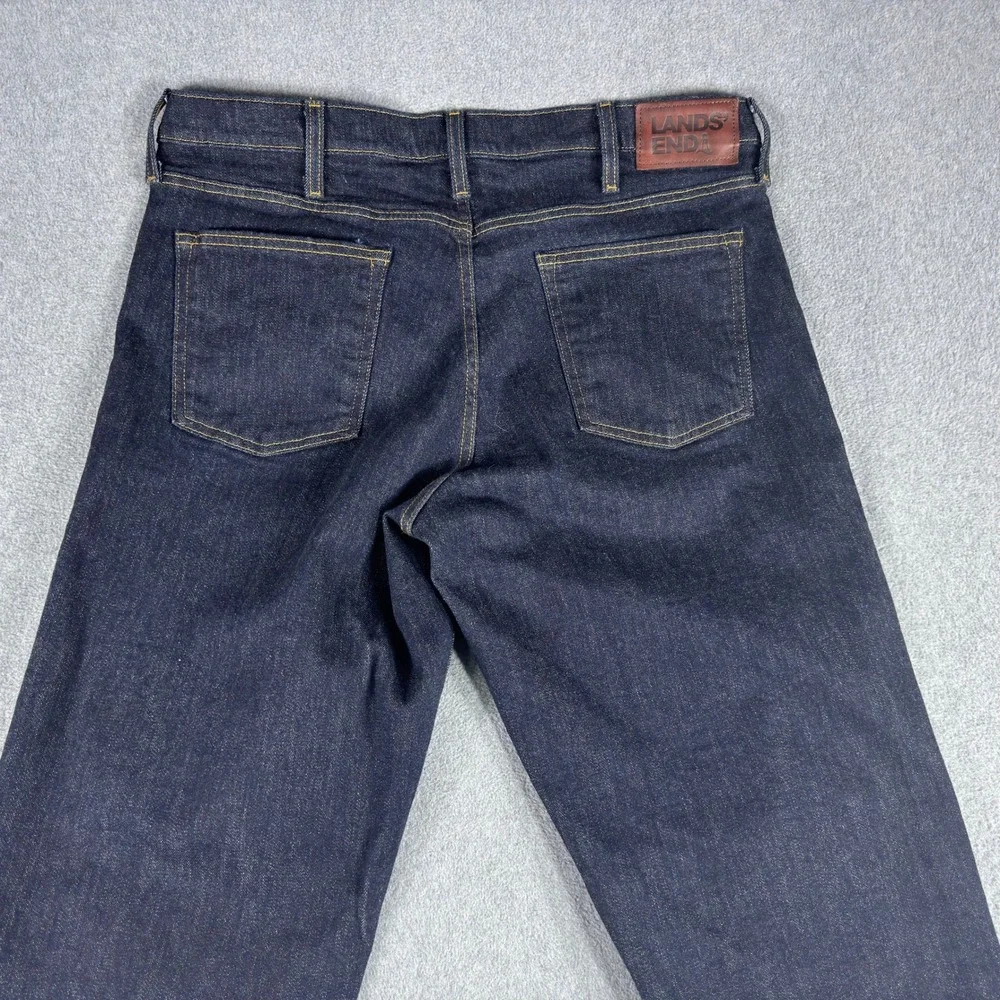 Lands' End Square Rigger Jeans Blue Dark Wash Straight Denim Mens 36x30